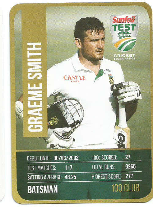 GRAEME SMITH - CRICKET SA - 2018 SUNFOIL SERIES " CLUB 100"  TRADING CARD
