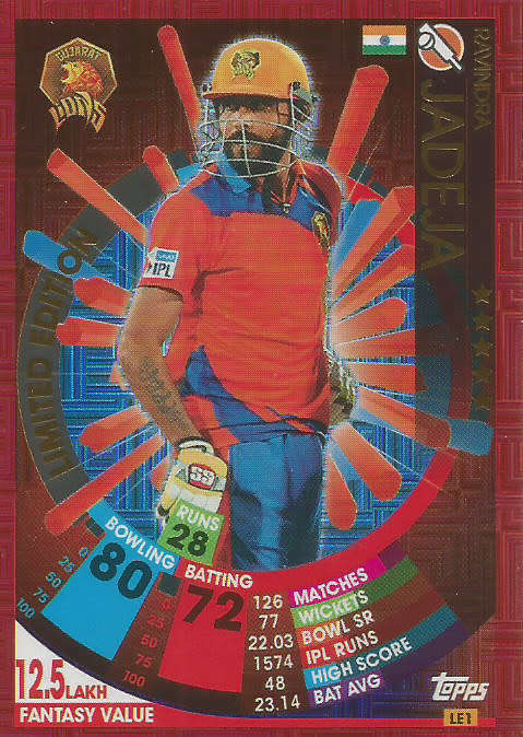 RAVINDRA JADEJA - IPL CRICKET ATTAX 2017/18 - RARE "LIMITED EDTION" TRADING CARD