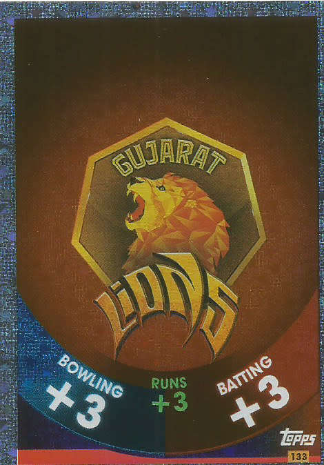 IPL CRICKET ATTAX 2017/18 - GUJARAT LIONS SILVER "LOGO" TRADING CARD 133