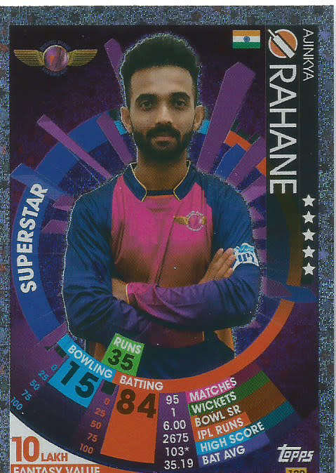 AJINKYA RAHANE - IPL CRICKET ATTAX 2017/18 -  SILVER "SUPERSTAR" TRADING CARD 129