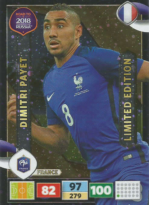 DIMITRI PAYET - PANINI "Road to WORLD CUP 2018" - "LIMITED EDITION"  FOIL TRADING CARD