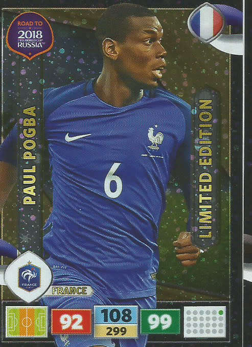 PAUL POGBA - PANINI `Road to WORLD CUP 2018` - `LIMITED EDITION`  FOIL TRADING CARD