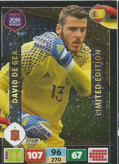 DAVID DE GEA - PANINI "Road to WORLD CUP 2018" - "LIMITED EDITION"  FOIL TRADING CARD