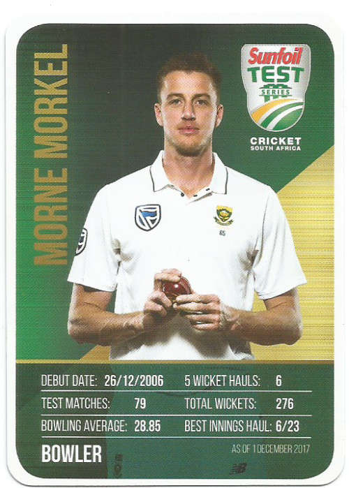 MORNE MORKEL - CRICKET SA - 2018 SUNFOIL SERIES " TEAM PLAYER"  TRADING CARD