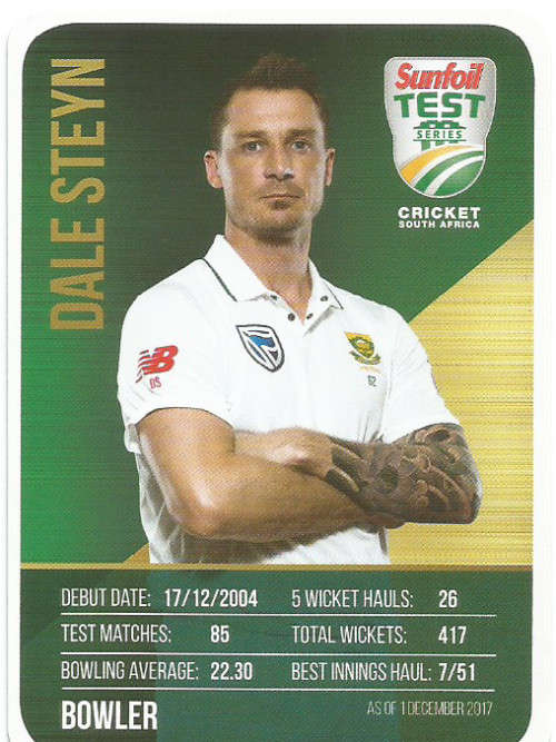 DALE STEYN - CRICKET SA - 2018 SUNFOIL SERIES " TEAM PLAYER"  TRADING CARD