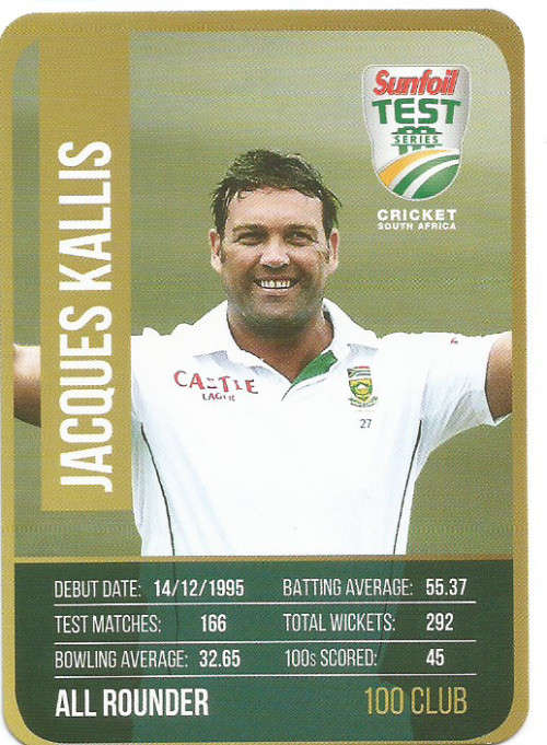 JACQUES KALLIS - CRICKET SA - 2018 SUNFOIL SERIES " CLUB 100"  TRADING CARD