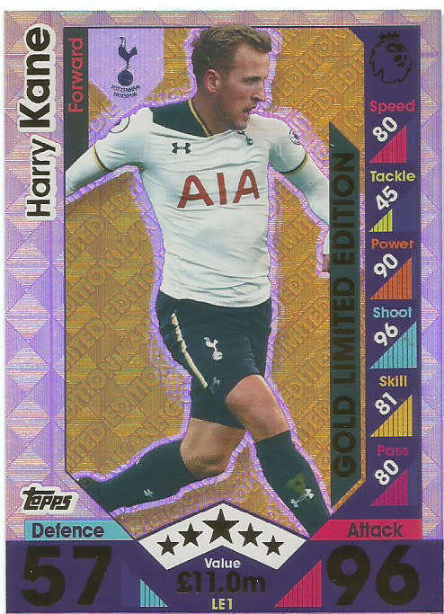 HARRY KANE - MATCH ATTAX 2016/2017 - GOLD "LIMITED EDITION" FOIL CARD