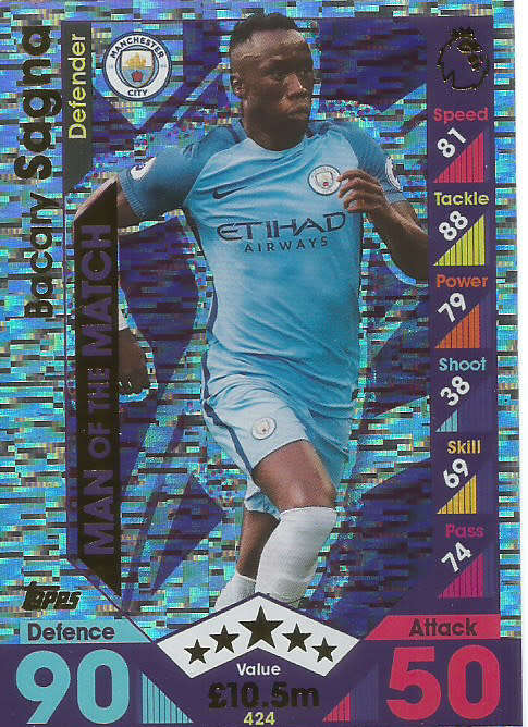 BACARY SAGNA - MATCH ATTAX 2016/2017 - "MAN of the MATCH" FOIL CARD