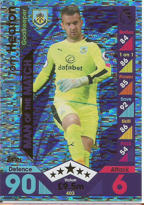 TOM HEATON - MATCH ATTAX 2016/2017 - "MAN of the MATCH" FOIL CARD