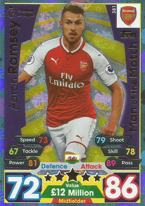 AARON RAMSEY  - MATCH ATTAX 2017/18 - GOLD "MAN of the MATCH" TRADING CARD 381