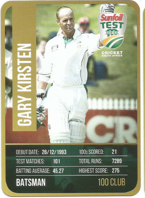 GARY KIRSTEN - CRICKET SA - 2018 SUNFOIL SERIES " CLUB 100"  TRADING CARD