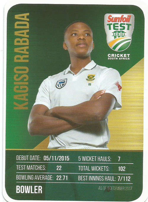 KAGISO RABADA  - CRICKET SA - 2018 SUNFOIL SERIES " TEAM PLAYER"  TRADING CARD