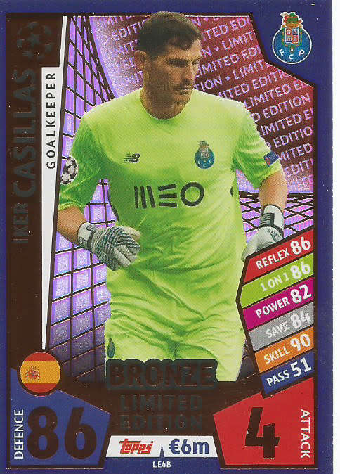 IKER CASILLAS - CHAMPIONS LEAGUE 2017/18 - BRONZE "LIMITED EDITION" TRADING CARD