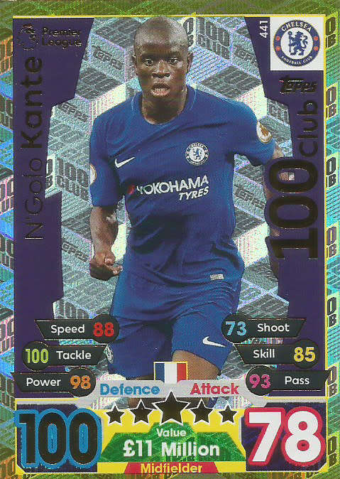 NGOLO KANTE - MATCH ATTAX 2017/18 - GOLD "CLUB 100" TRADING CARD 441