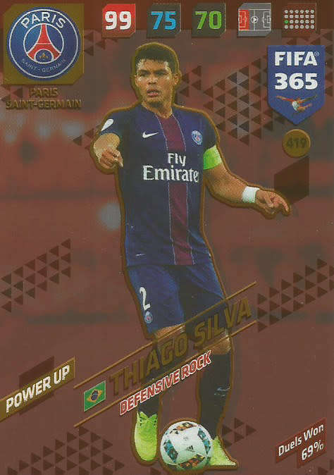 THIAGO SILVA - FIFA 365 2018 EDITION - PANINI 2018 - RED FOIL `DEFENSIVE ROCK` TRADING CARD 419