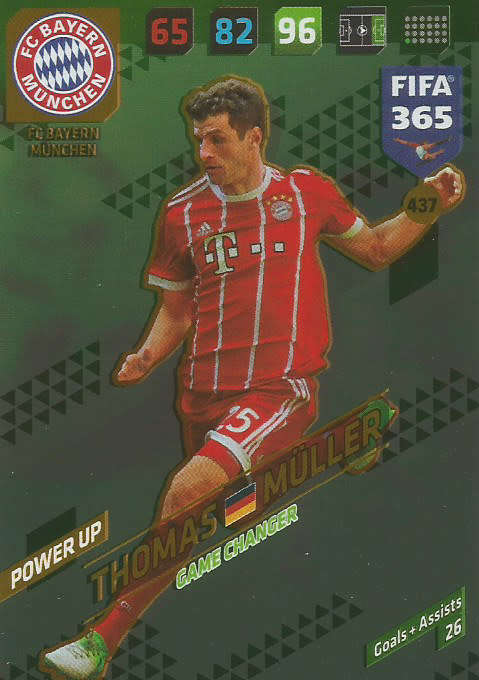 THOMAS MULLER - FIFA 365 2018 EDITION - PANINI 2018 - GREEN FOIL `GAME CHANGER` TRADING CARD 437