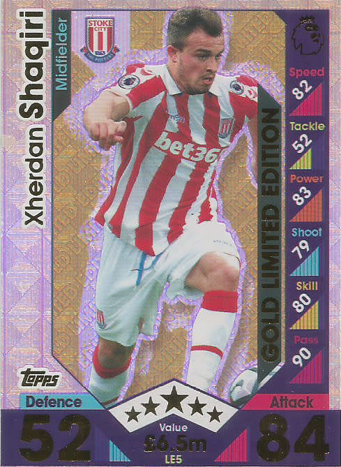XHERDAN SHAQIRI - MATCH ATTAX 2016/2017 - GOLD "LIMITED EDITION" FOIL CARD