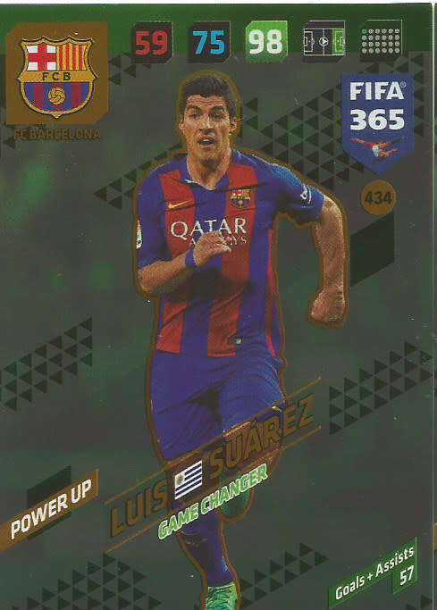 LUIS SUAREZ - FIFA 365 2018 EDITION - PANINI 2018 - GREEN FOIL `GAME CHANGER` TRADING CARD 434