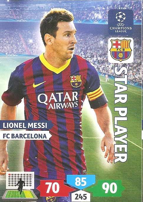 LIONEL MESSI - CHAMPIONS LEAGUE ADRENALYN XL 2013/2014 - `STAR PLAYER` TRADING CARD