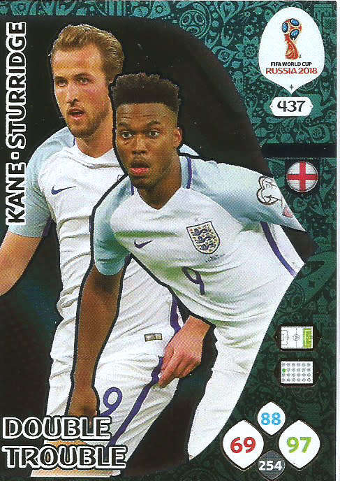 KANE/STURRIDGE - PANINI FIFA WORLD CUP 2018 RUSSIA - ENGLAND "DOUBLE TROUBLE" FOIL CARD 437