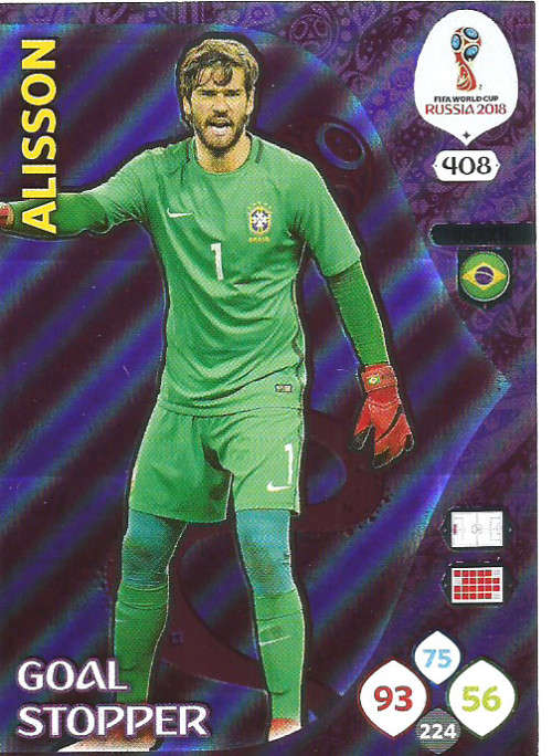 ALISSON - PANINI FIFA WORLD CUP 2018 RUSSIA -  "GOAL STOPPER" FOIL CARD 408
