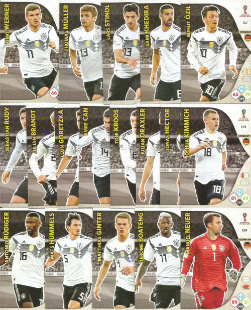 GERMANY - PANINI FIFA WORLD CUP 2018 RUSSIA - COMPLETE TEAM OF 20 "BASE&FOIL" TRADING CARDS