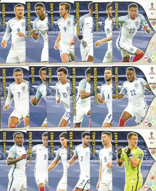 ENGLAND - PANINI FIFA WORLD CUP 2018 RUSSIA - COMPLETE TEAM OF 20 "BASE&FOIL" TRADING CARDS
