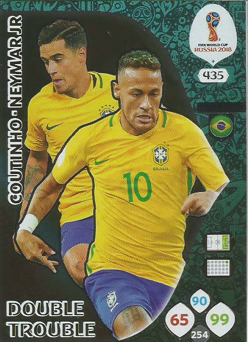 NEYMAR Jr/COUTINHO - PANINI FIFA WORLD CUP 2018 RUSSIA - BRAZIL `DOUBLE TROUBLE` FOIL CARD 435