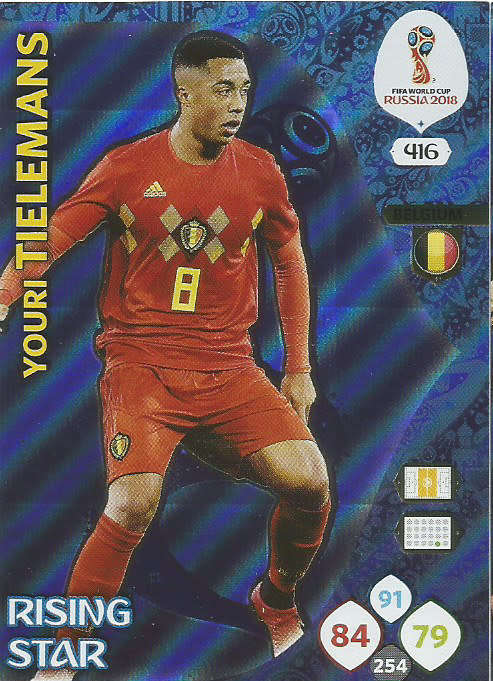 YOURI TIELEMANS - PANINI FIFA WORLD CUP 2018 RUSSIA -  "RISING STAR" FOIL TRADING CARD 416