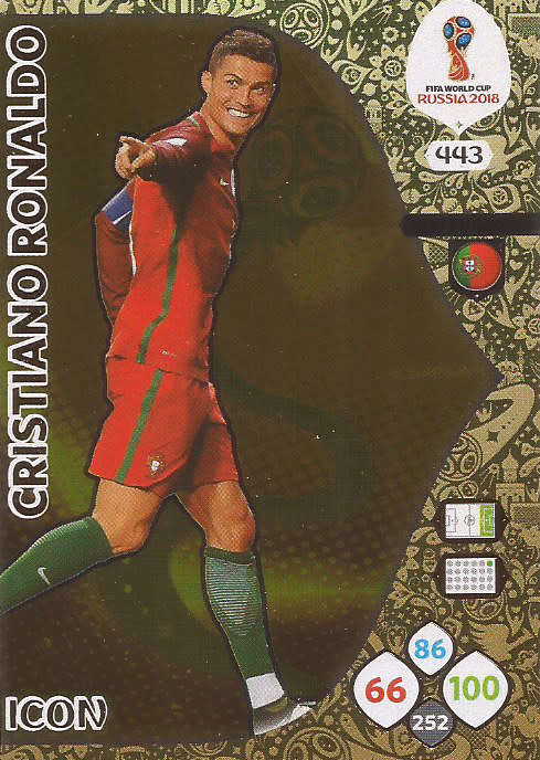 CRISTIANO RONALDO - PANINI `FIFA WORLD CUP 2018` RUSSIA - RARE GOLD  `ICON` FOIL CARD 443