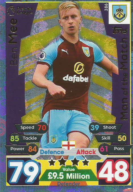 BEN MEE  - MATCH ATTAX 2017/18 - GOLD "MAN of the MATCH" TRADING CARD 386