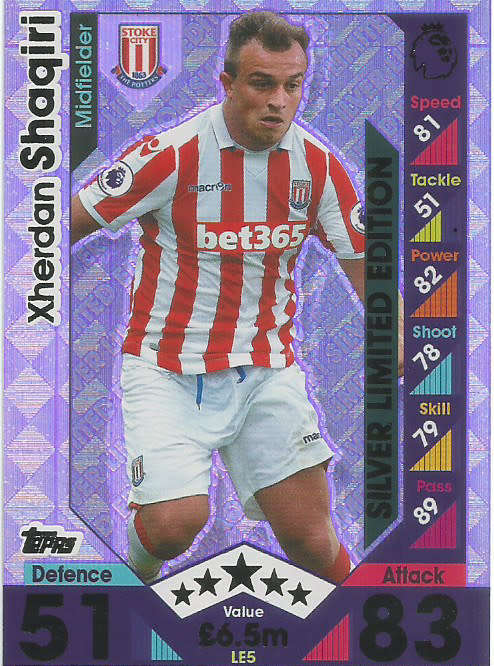 XHERDAN SHAQIRI - MATCH ATTAX 2016/2017 - SILVER "LIMITED EDITION" FOIL CARD
