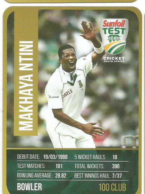 MAKHAYA NTINI - CRICKET SA - 2018 SUNFOIL SERIES ` CLUB 100`  TRADING CARD