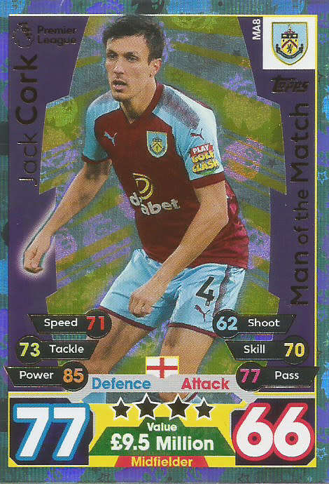 JACK CORK  - MATCH ATTAX "EXTRA"  2018 - GOLD "MAN of the MATCH" TRADING CARD MA8