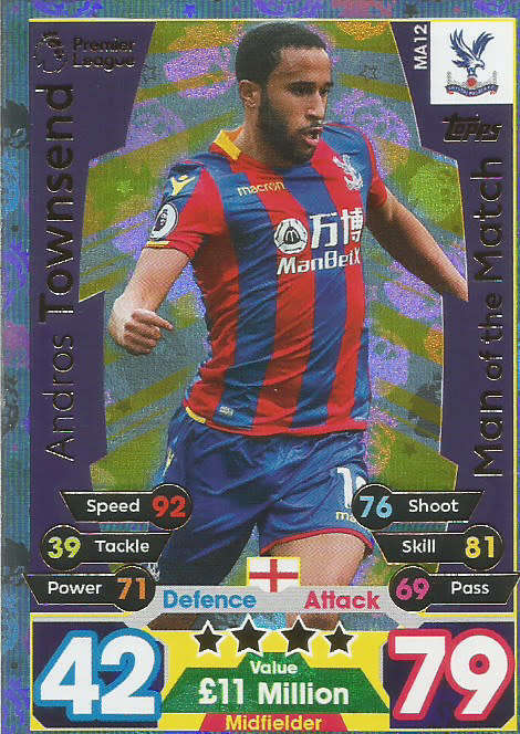 ANDROS TOWNSEND  - MATCH ATTAX "EXTRA"  2018 - GOLD "MAN of the MATCH" TRADING CARD MA12