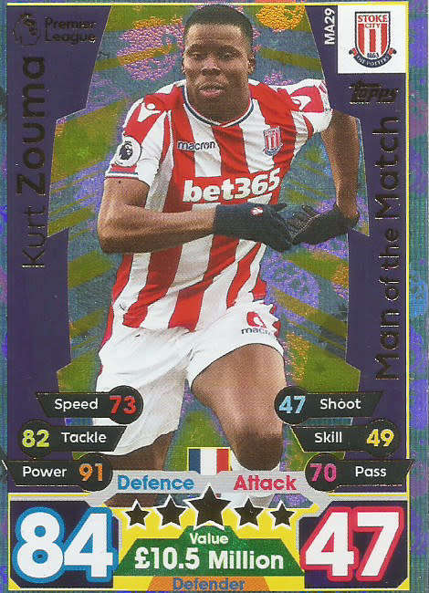 KURT ZOUMA  - MATCH ATTAX "EXTRA"  2018 - GOLD "MAN of the MATCH" TRADING CARD MA29