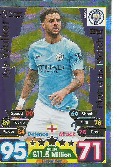 KYLE WALKER  - MATCH ATTAX "EXTRA"  2018 - GOLD "MAN of the MATCH" TRADING CARD MA21