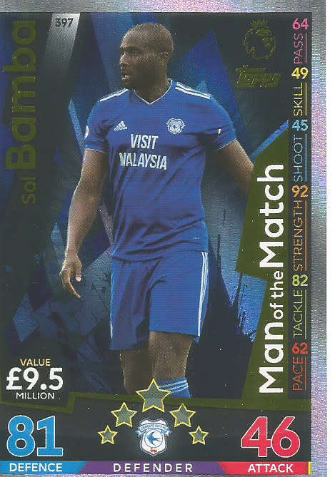 SOL BAMBA - MATCH ATTAX 2018/2019 - GOLD "MAN of the MATCH" TRADING CARD 397
