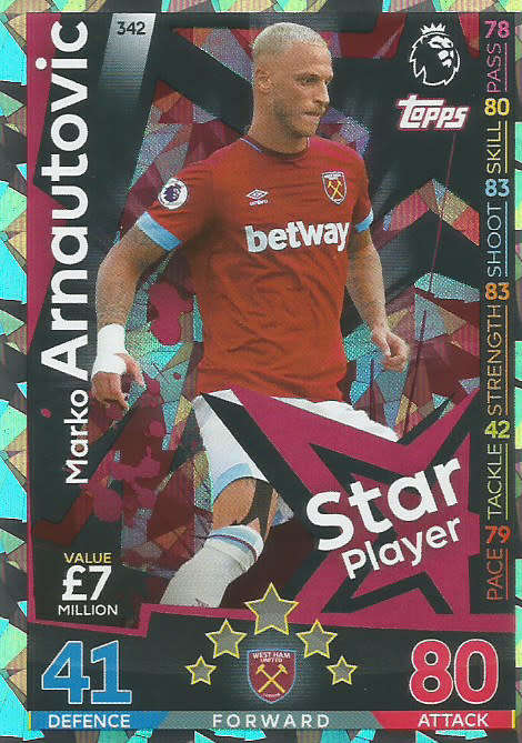 MARKO ARNAUTOVIC - MATCH ATTAX 2018/2019 - SILVER "STAR PLAYER" TRADING CARD