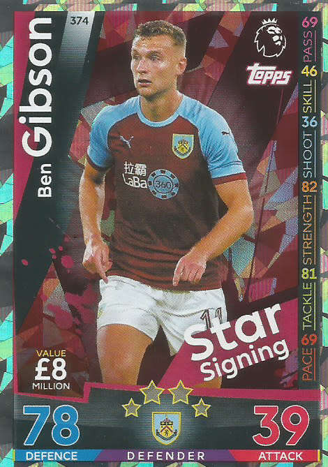 BEN GIBSON - MATCH ATTAX 2018/2019 - SILVER "STAR SIGNING" TRADING CARD