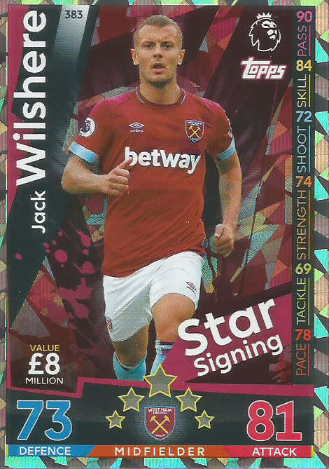 JACK WILSHERE - MATCH ATTAX 2018/2019 - SILVER "STAR SIGNING" TRADING CARD
