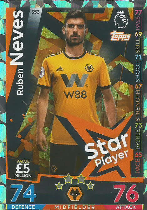 RUBEN NEVES - MATCH ATTAX 2018/2019 - SILVER "STAR PLAYER" TRADING CARD