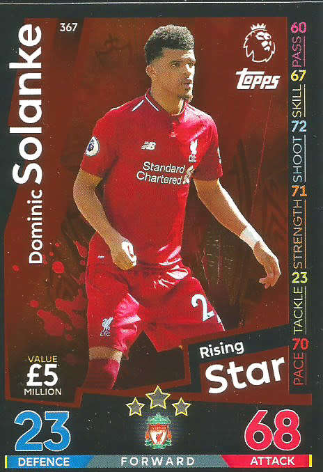 DOMINIC SOLANKE - MATCH ATTAX 2018/2019 - SILVER "RISING STAR" TRADING CARD