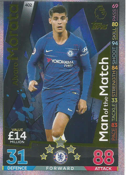 ALVARO MORATA - MATCH ATTAX 2018/2019 - GOLD "MAN of the MATCH" TRADING CARD 402