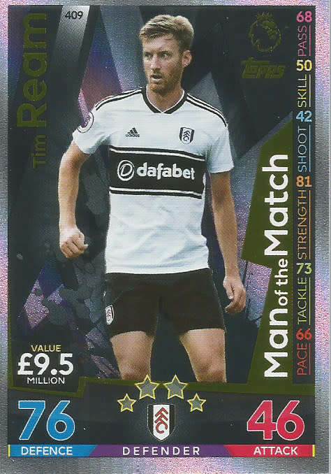 TIM REAM - MATCH ATTAX 2018/2019 - GOLD "MAN of the MATCH" TRADING CARD 409