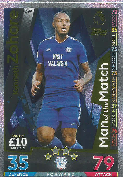 KENETH ZOHORE - MATCH ATTAX 2018/2019 - GOLD "MAN of the MATCH" TRADING CARD 399