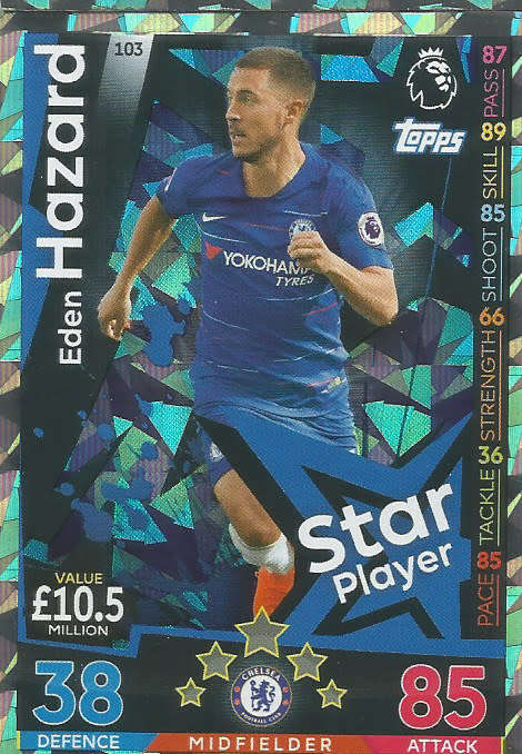EDEN HAZARD - MATCH ATTAX 2018/2019 - SILVER "STAR PLAYER" TRADING CARD