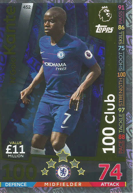 N'GOLO KANTE - MATCH ATTAX 2018/2019 - GOLD "CLUB 100" TRADING CARD 452