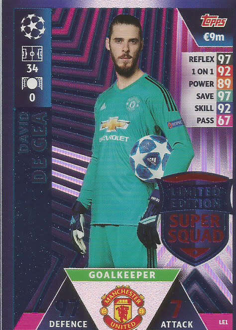 DAVID DE GEA- CHAMPIONS LEAGUE 2018/19 -  "SUPER SQUAD LIMITED EDITION" FOIL TRADING CARD LE1