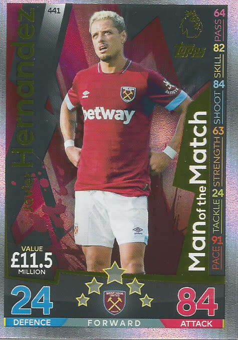 JAVIER HERNANDEZ - MATCH ATTAX 2018/2019 - GOLD "MAN of the MATCH" TRADING CARD 441